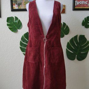 Burgundy Corduroy Pinafore With O Ring Zipper BNWOT Sz L